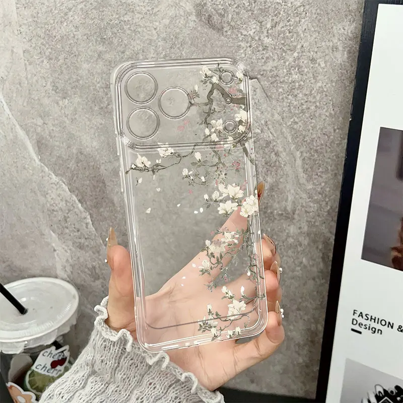 Coque de téléphone pour iPhone 17 Air, 16, 15, 14, 13, 12, 11 Pro Max, X, XS, XR, XSMAX, 7, 8, 6, 6S Plus – Abondance de Pétales de Jade