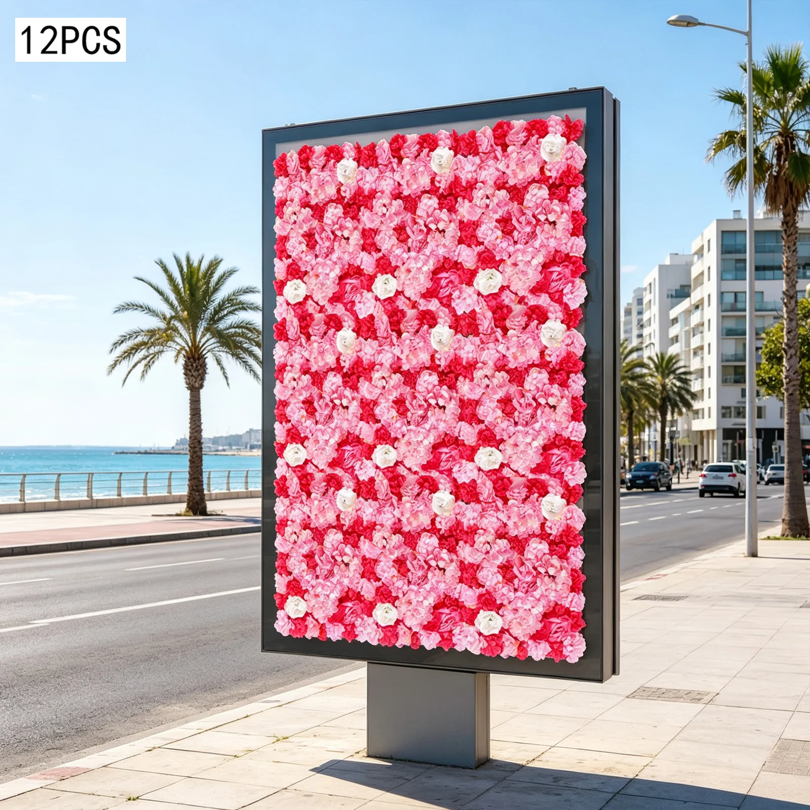 Reusable Artificial Flower Wall Panels 12 Pieces Gradient Pink Fake Dahlia Rose Wall Mount Decor for Restaurant Shop Office Celebration