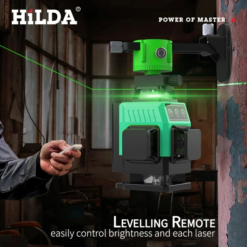 HILDA Laser Level Mini 12 Lines 3D Self-Leveling 360 Horizontal And Vertical Cross Super Powerful Green Portable Laser Beam Line