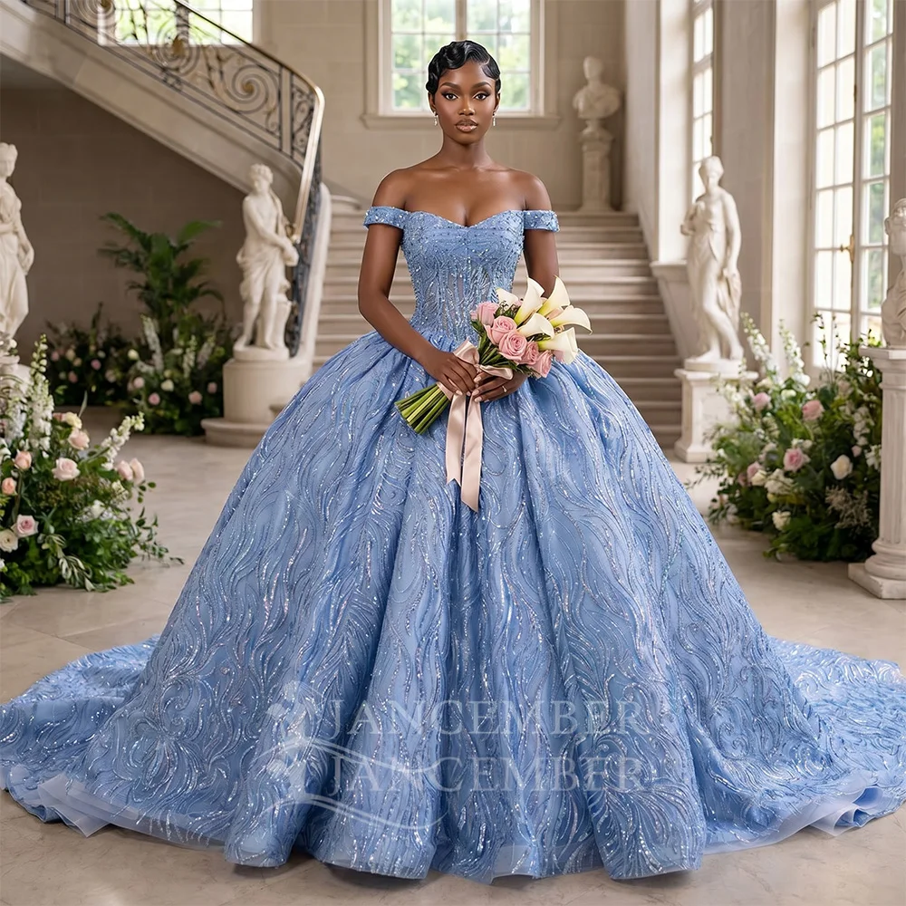 

Customized Blue Quinceanera Dress Court Train Beading Scoop Ball Gown Lace Up Short Sleeves vestidos de 15 quinceañera