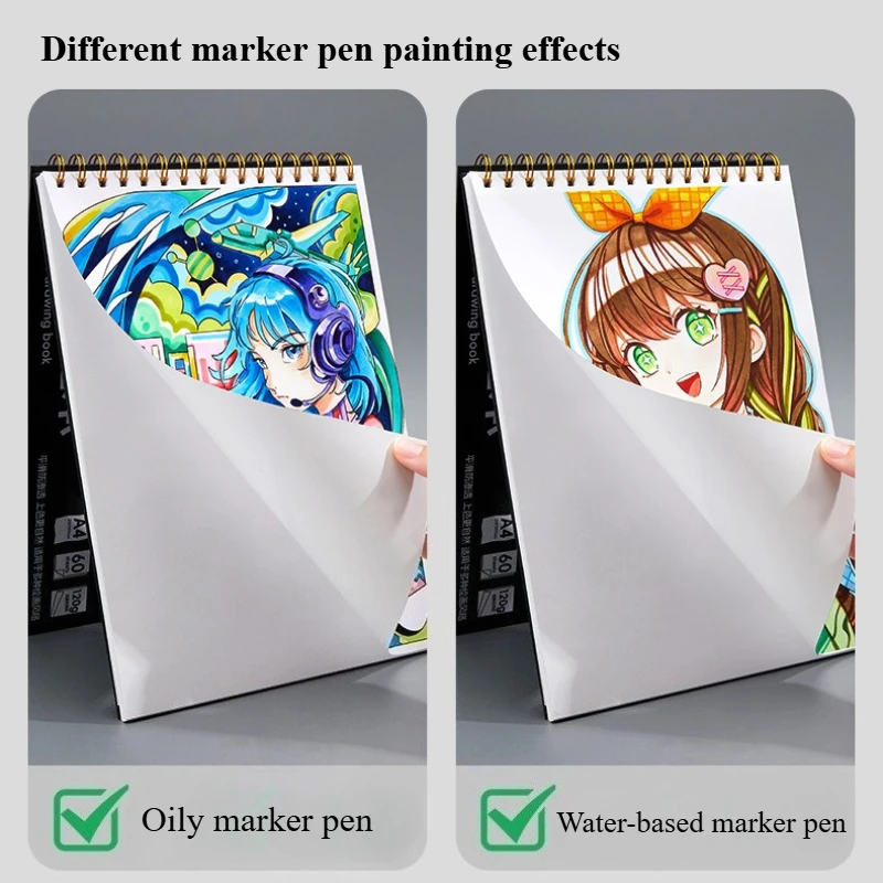 A4 Markerbook 60 Sheets 297x210mm Stackable Color Impermeable Ink for Color Painting Graffiti Sketch Design Beginner Artist