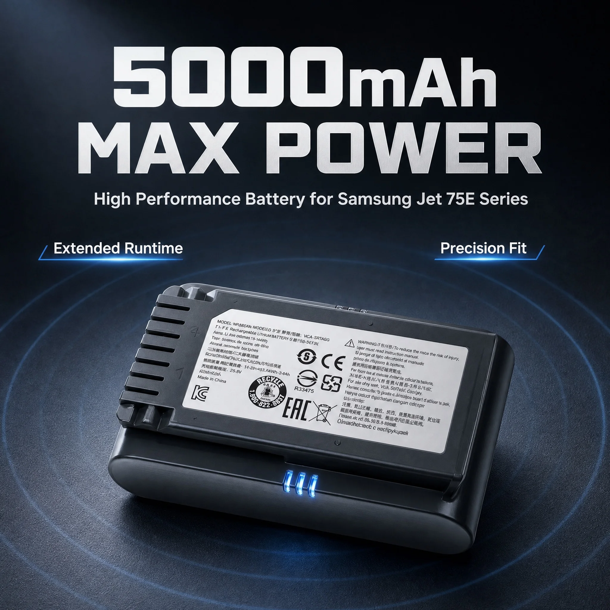 5000mAh High Quality For Sam-Sung VCA- SBTA60 Vacuum Cleaner Battery 75E  Set VS15A6031R4 VS15A6031R5