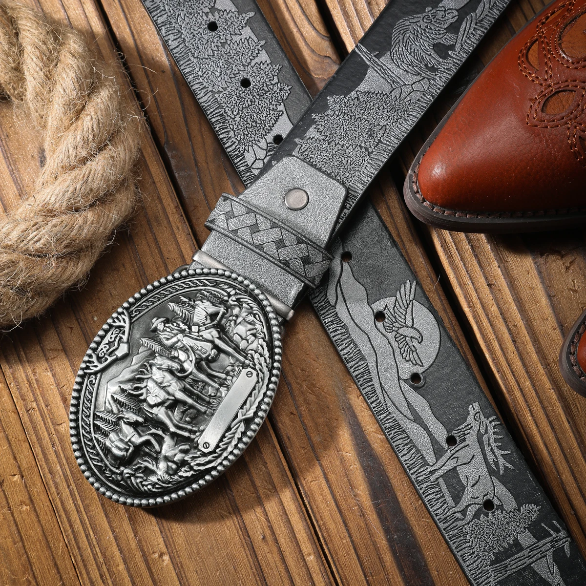Vintage trifft auf Mode! PU-Legierungs-Gürtel mit Schnalle, geeignet für Männer und Frauen, um einen personalisierten Western-Stil zu kreieren. – Detail 2