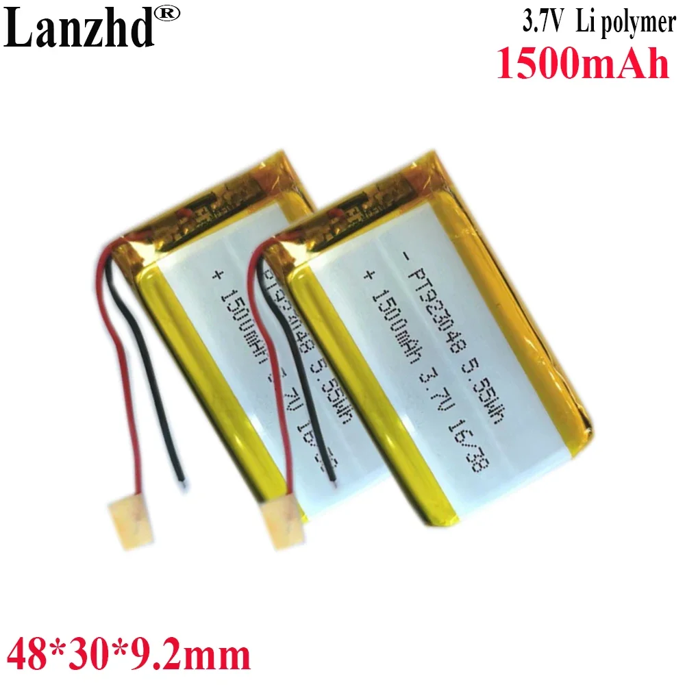 Baterías de polímero de litio de 3,7 V, paquete suave de 1500mAh, 48x30x9mm, para luminarias LED de audio inteligente, navegación GPS, Bluetooth 923048