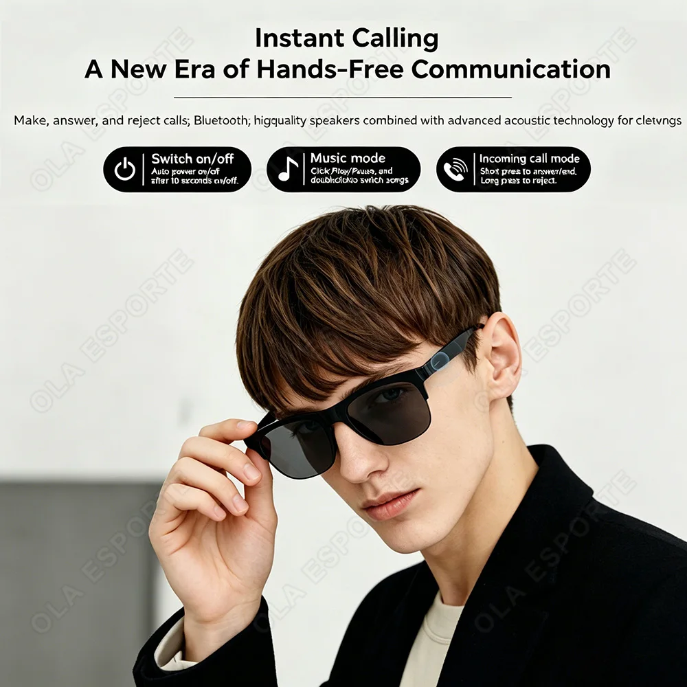 New Smart Bluetooth Glasses Touch Control Hands-Free Calls Music Remote Camera Voice Assistant for Travel Sports Sunglasses Ht30