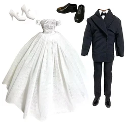 1/6 BJD Doll Wedding Party Dress Princess Gown With Veil + 1x Black Groom Suit Clothes For 30cm Doll For Ken Doll Accessories