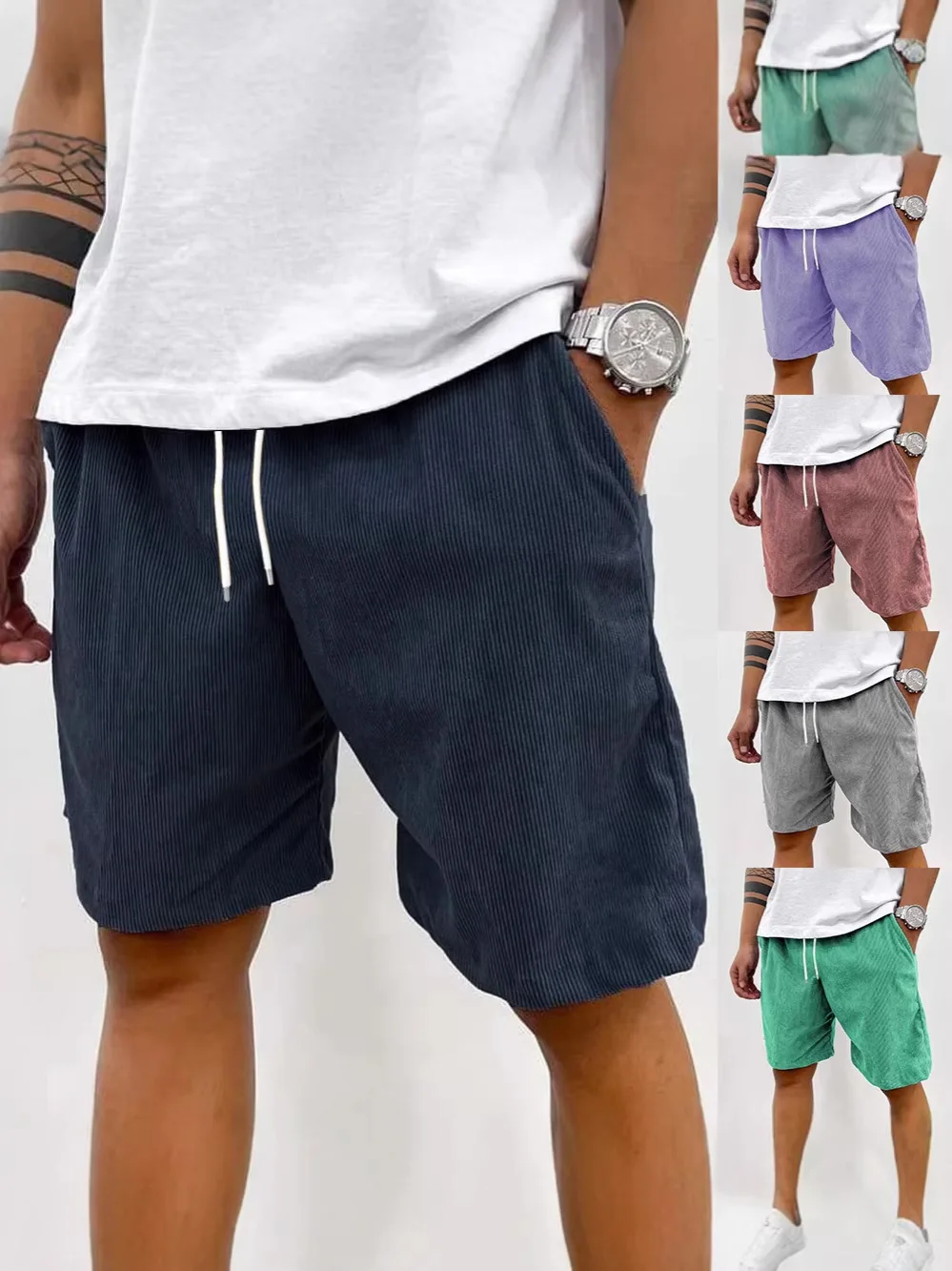 

Vintage Cargo Shorts Men's Summer Trendy Retro Corduroy Short Pants Men's Casual Solid Color Shorts Sports Breathable Sweatpants