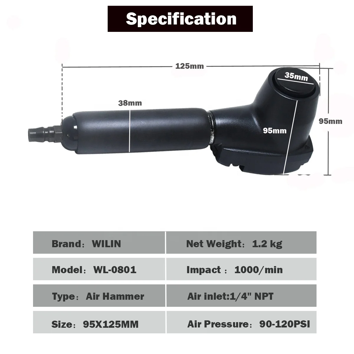Extend Handle Pneumatic Air Automatic Palm Hammer Handheld Dead Blow Strike Hammer with Interchangeable Replacement Hammer Tips