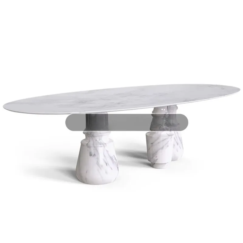 High-end luxury marble tabletop dining table living room villa oval dining table