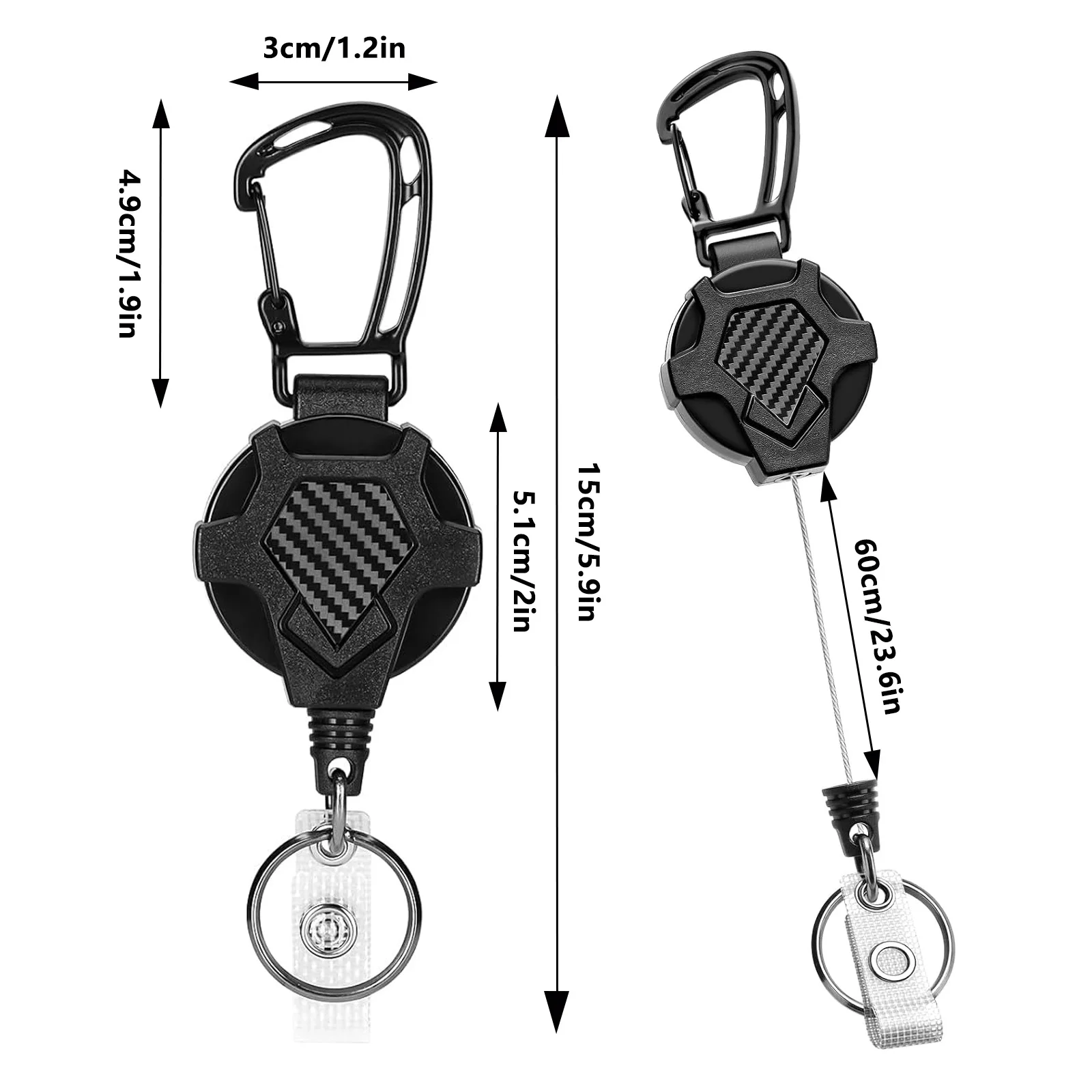 Outdoor Black Round Retractable Key Chain With Belt Clip Portable Anti-lost Key Holder Badge Reel Carabiner