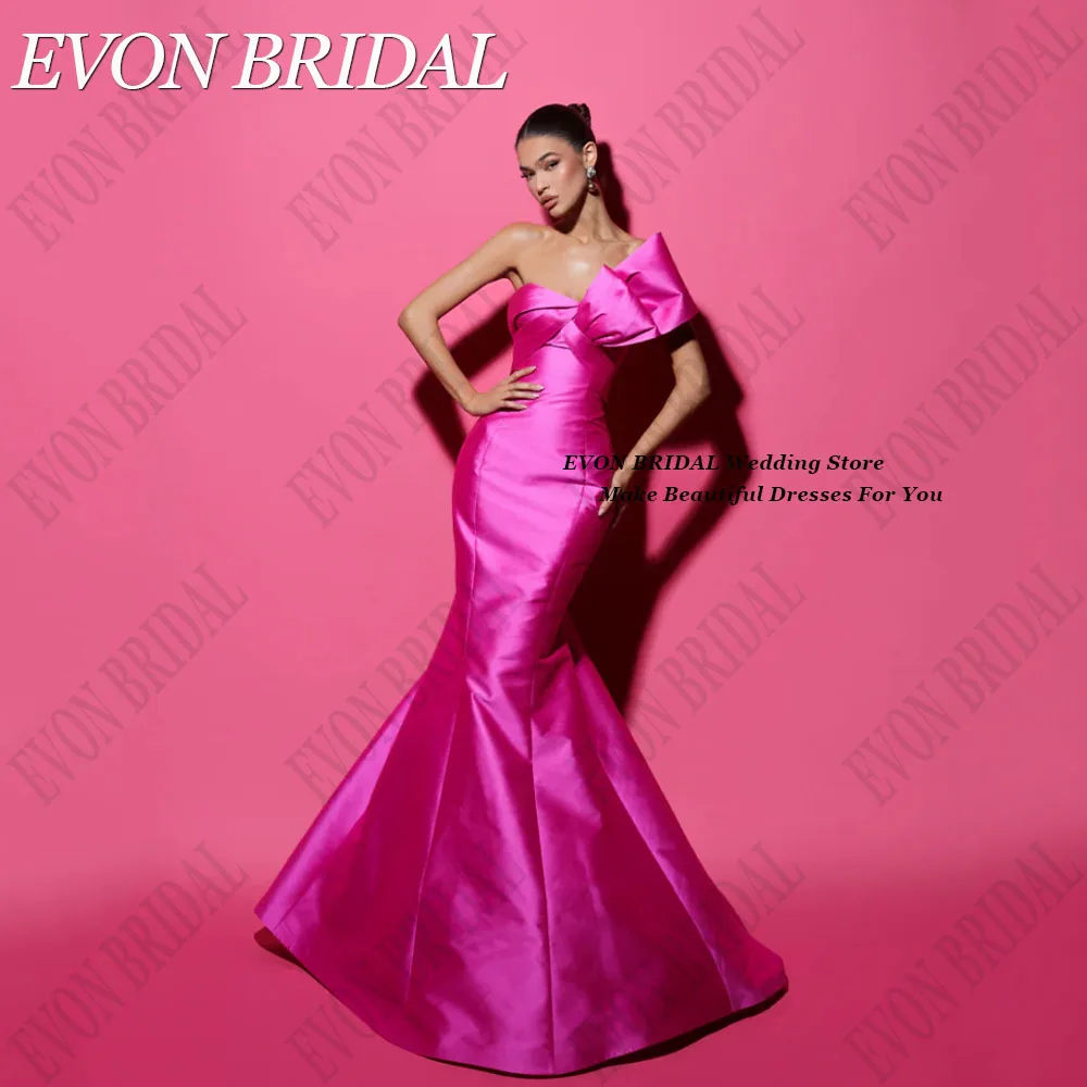 

EVON BRIDAL Evening Dress One Shoulder Satin Mermaid Fuschia Party Gowns Sweep Train Backless Sleeveless Formal Occasion Dresses