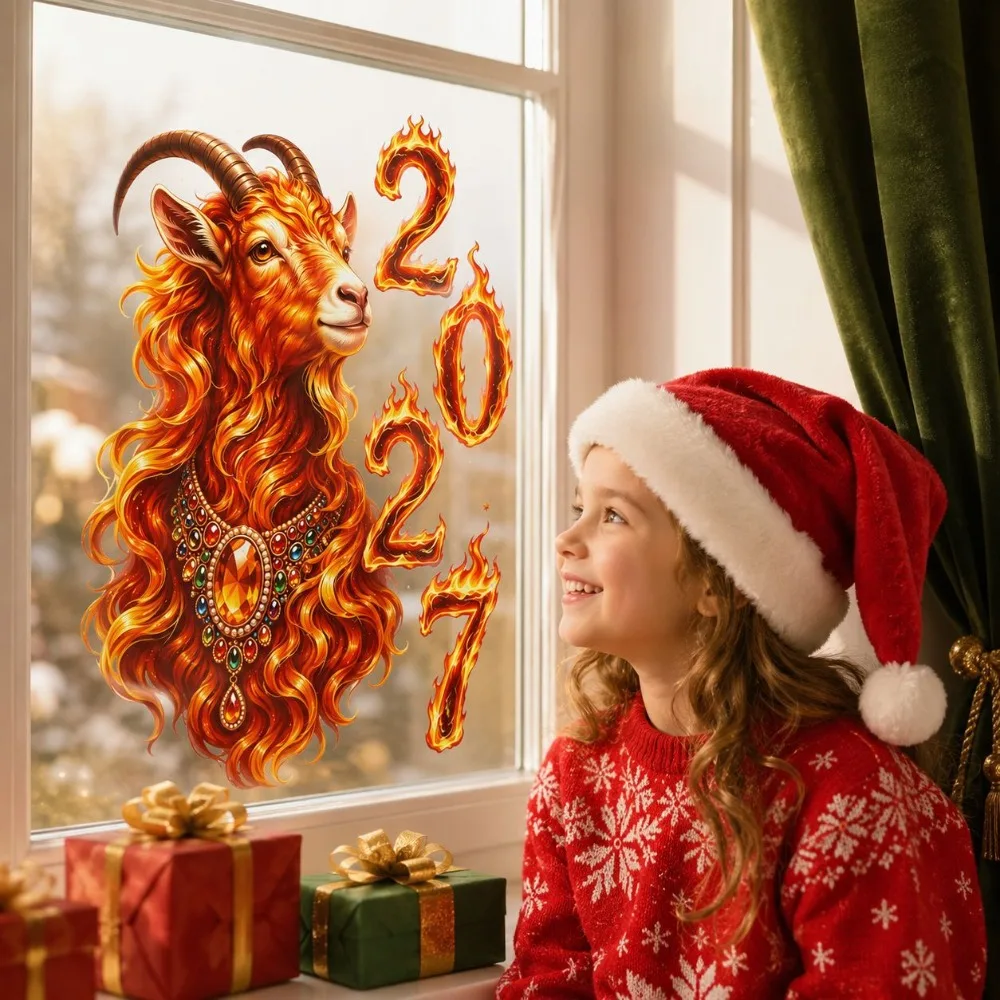 2027 New Year Goat Static Window Cling Christmas Glass Sticker No Glue Removable Decal Home Window Year of The Goat Party Decor