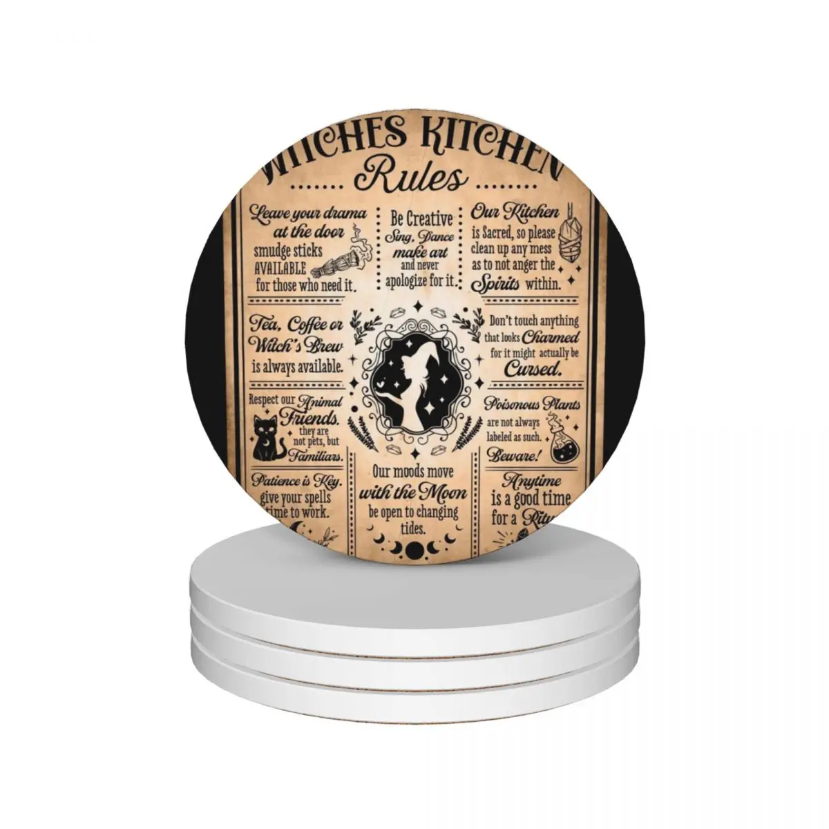 

Witches Kitchen Rules Vintage Ceramic Coasters (Set of 4) pot tea cup holder Coasters