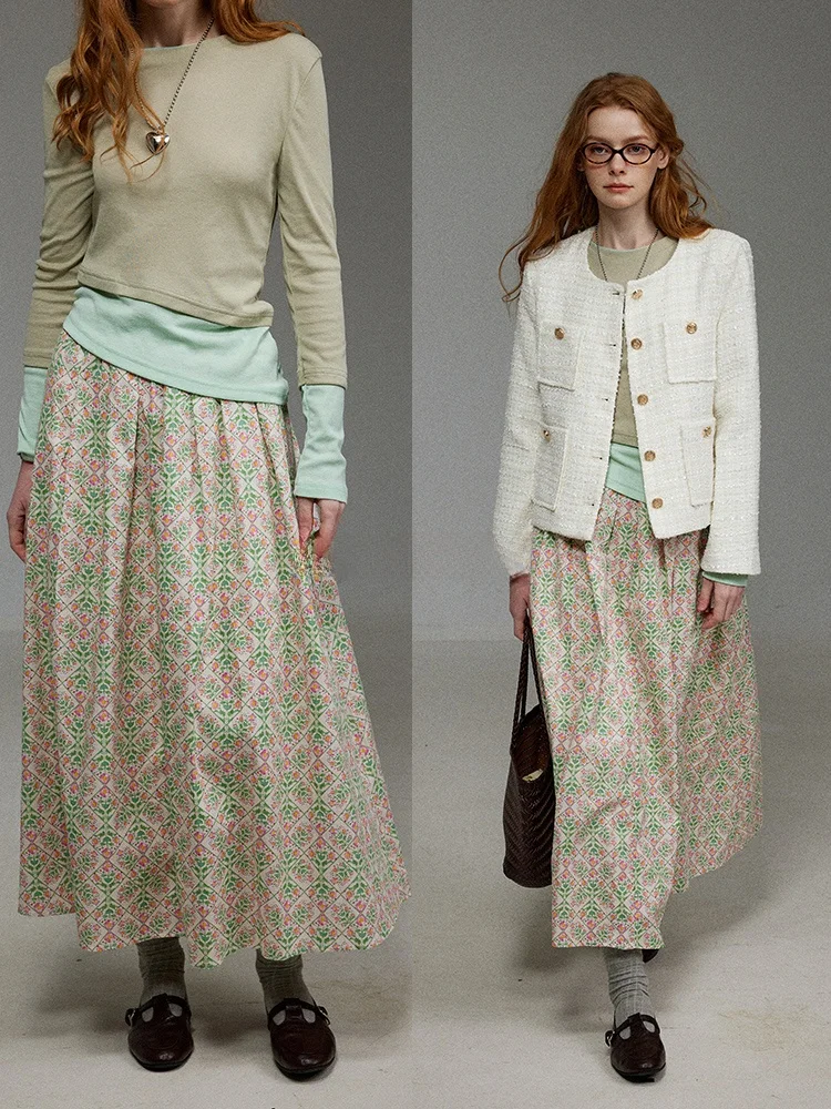 

LITLECOT Розовая женская юбка А-силуэта из чистого хлопка с цветочным принтом, утягивающая, с высокой талией, новая коллекция весна-осень