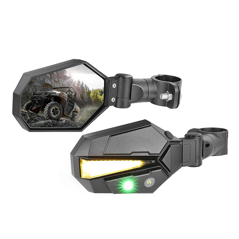 

With Green White Turn Signal Lights 1.75 Inch Clamp 2Pcs Waterproof Rearview Car Mirror