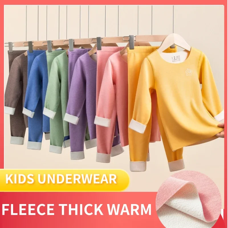 

Teenage Children Underwear Set Autumn Winter Kids Thermal Underwear Fleece Thick Warm Soft Cozy Boys Girls Clothing 10 12 Years