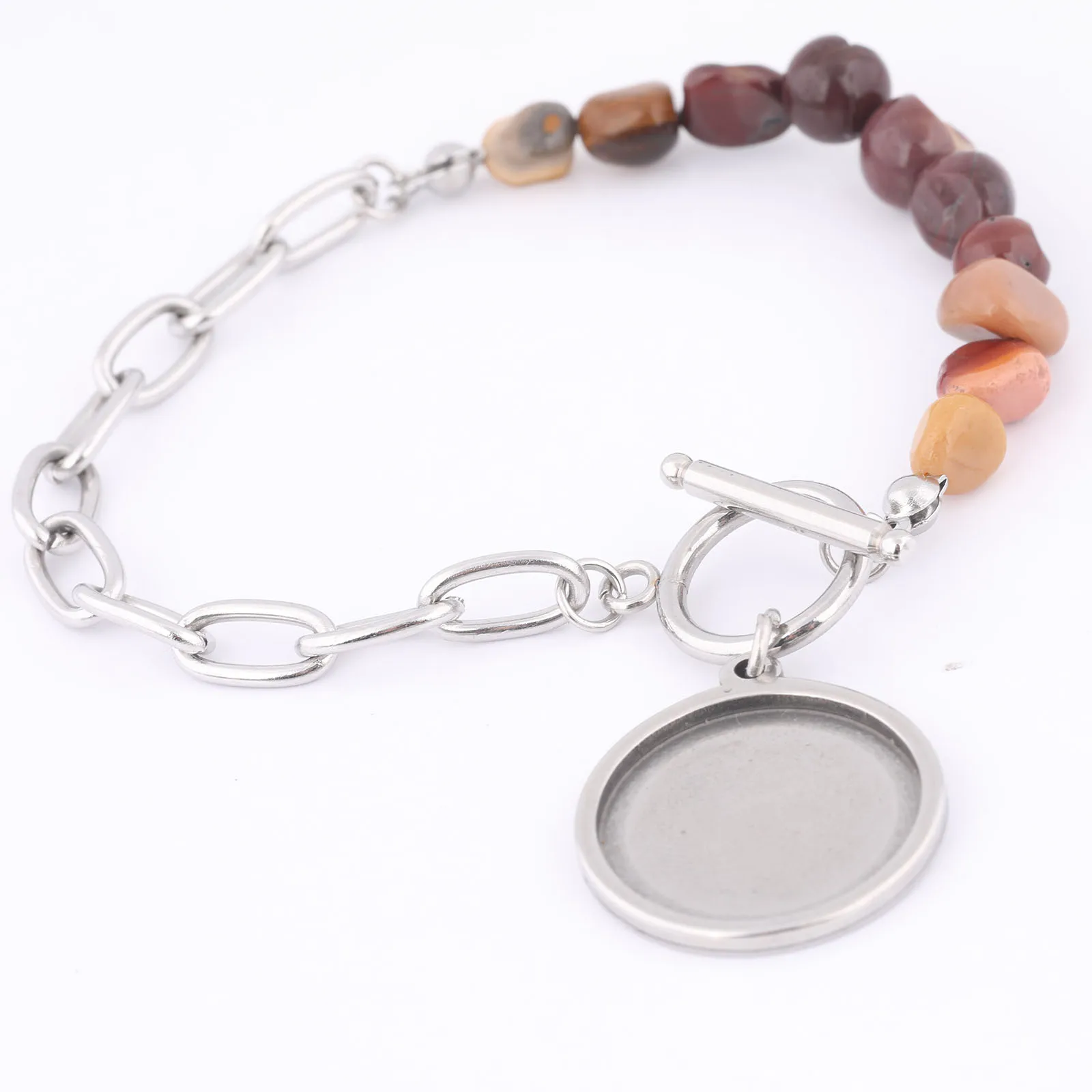 3pcs  Stainless Steel Stone Chain Bracelet Bezel Blanks Fit 20mm Cabochon Bracelets Base Settings Diy Jewelry Making Findings