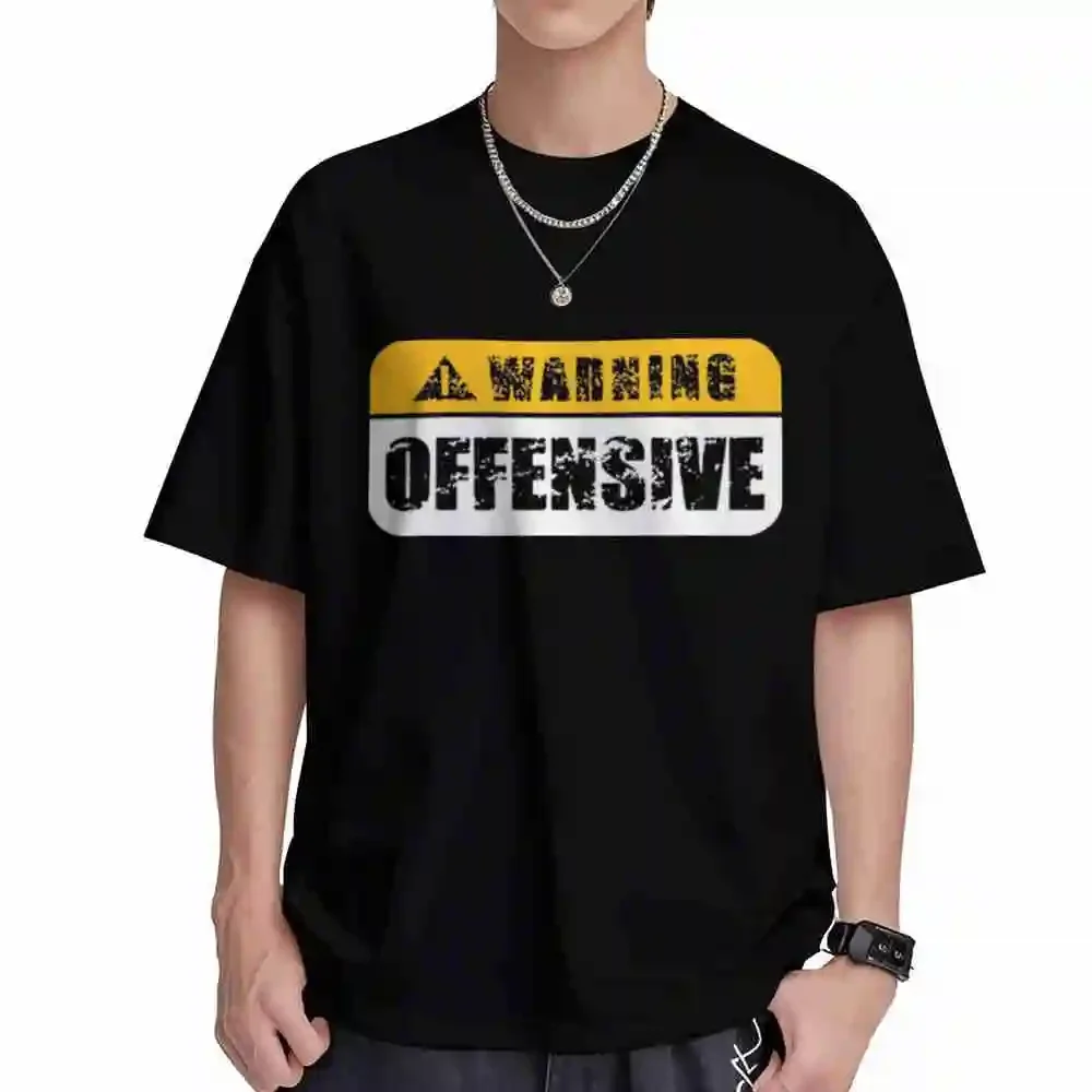 Warning Offensive Sign Funny Joke Distressed Short Sleeve Tee 100% Cotton T-Shirt