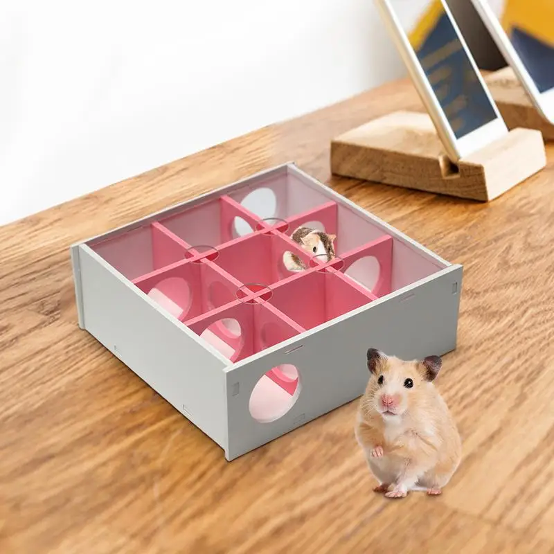 Multi Chamber Hamster Hide 9 Chamber Wooden Maze Tunnel Hamster Play Toys Spacious Multi-Room Hideouts Hamster Tunnel Toys For