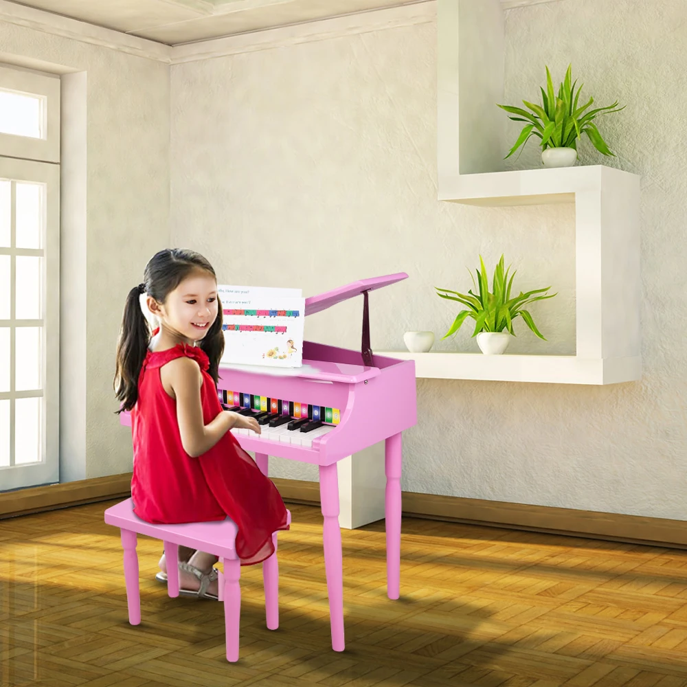 

Wooden Toys 30-key Children's Wooden Piano / Four Feet / with Music Stand, Mechanical Sound Quality,Pink