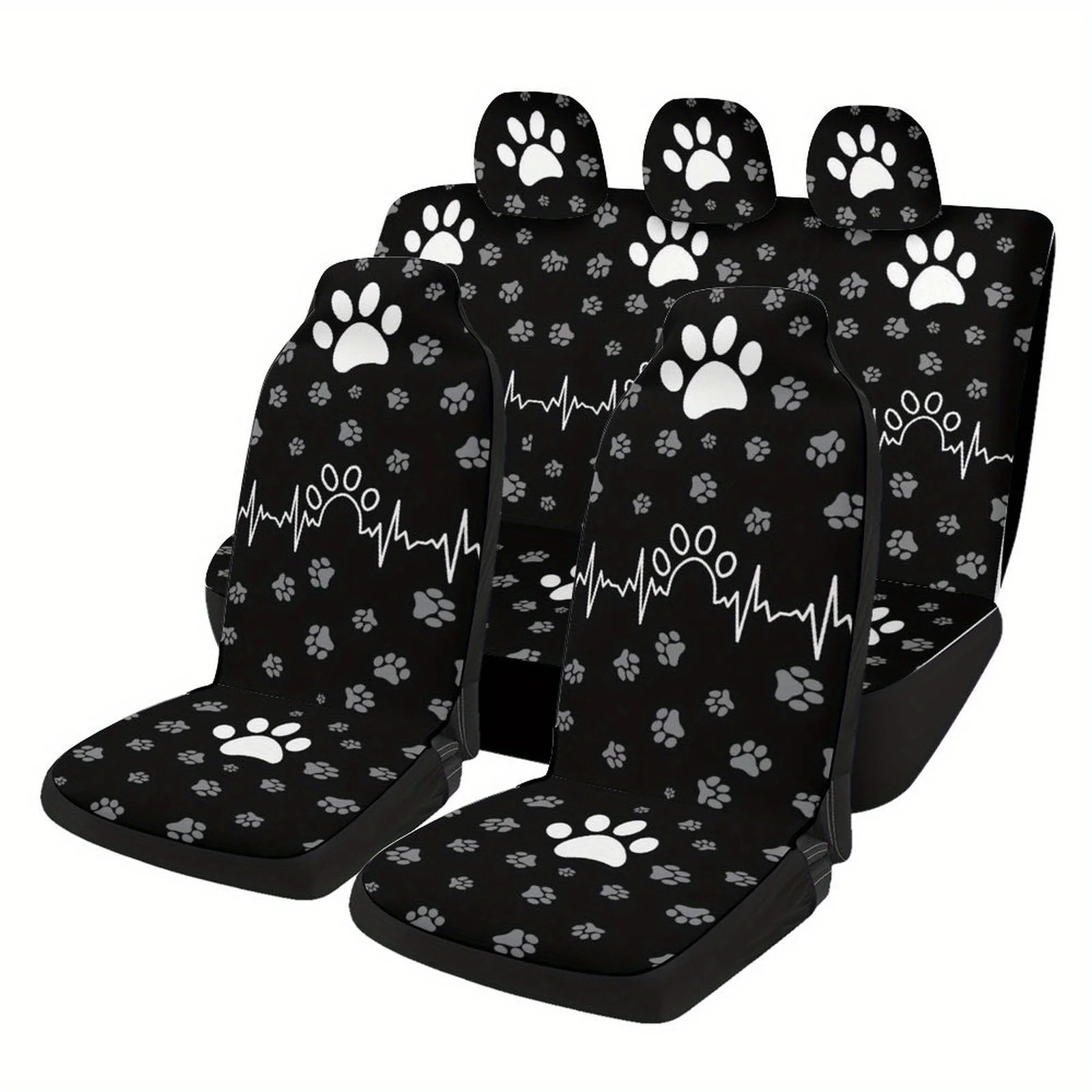 

7pcs Cute And Casual Heart-Shaped Paw Print Car Covers, Breathable And Non-Slip, Suitable For Five- Cars.