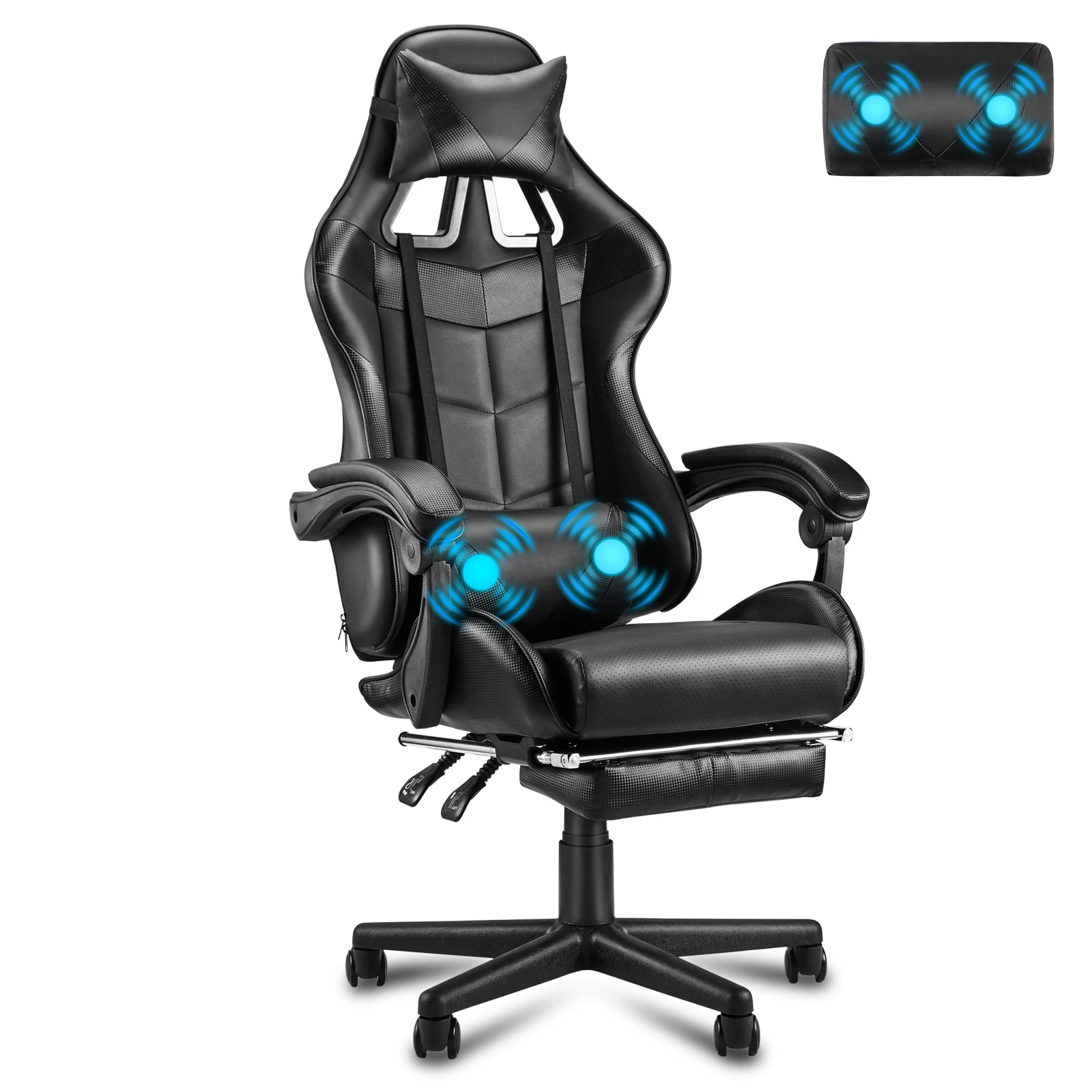 Chaise de jeu Soontrans avec fonction massage, repose-pieds, appui-tête et coussin lombaire, accoudoirs ergonomiques, chaise de jeu ergonomique pour les joueurs, diffusion en direct sur YouTube, Xbox