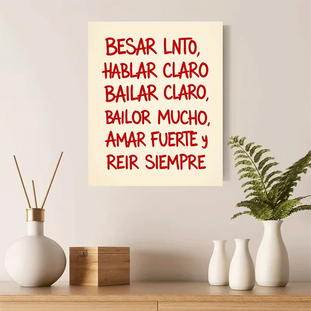 1pc frameless Canvas Painting 1PC-Unframed Canvas poster wall decoration  Red Handwritten Spanish Quote Poster Art Decor