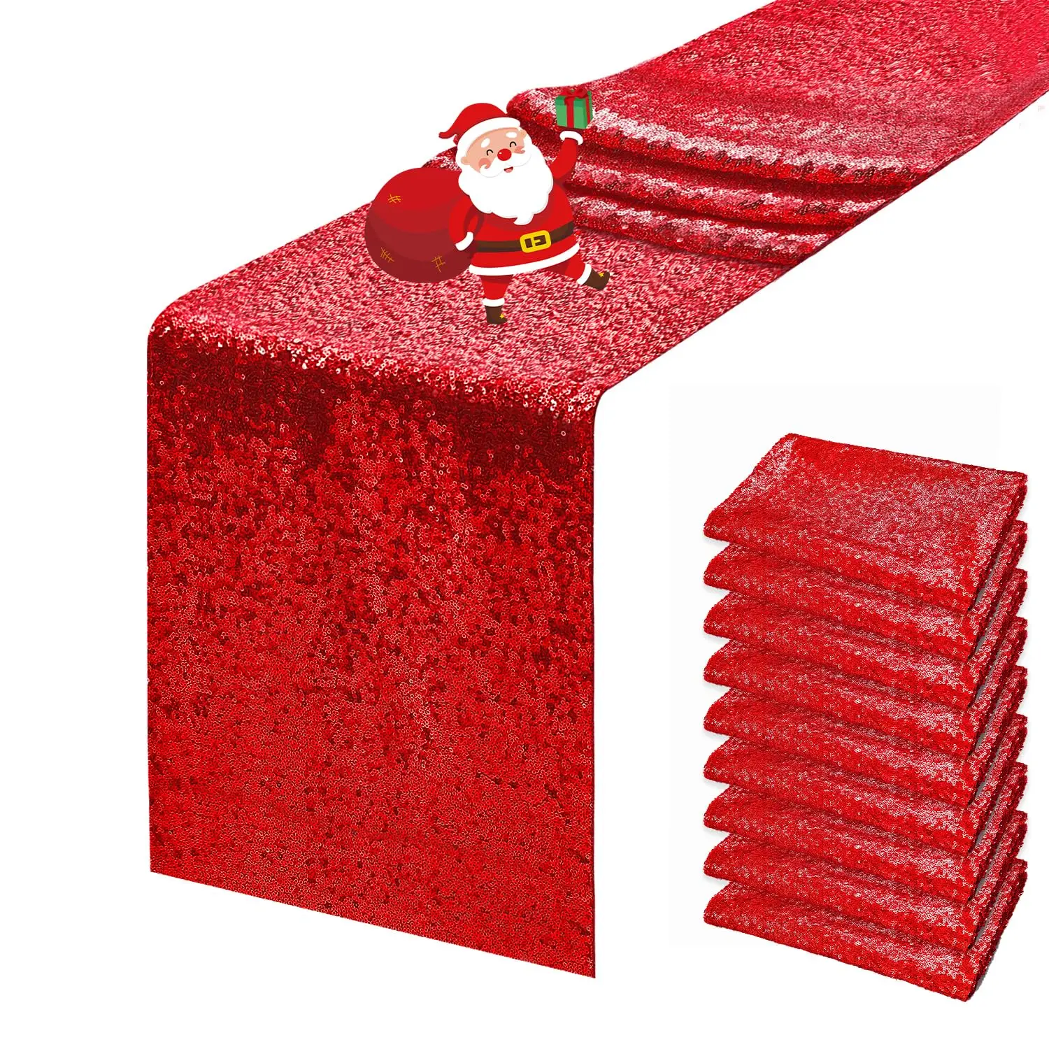 

6Pcs Sequin Table Runner, Glitter Runner Xmas Table Cover for Birthday Party Wedding Anniversary Christmas Dining Table Decor