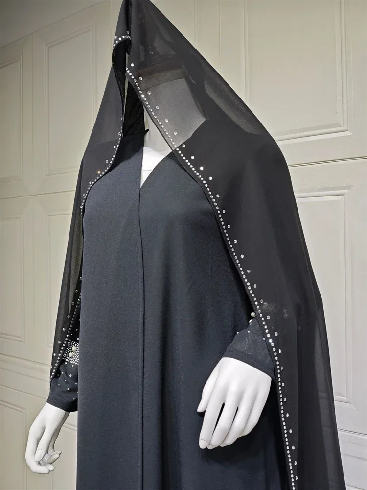 Black Open Kimono Abaya Dubai Luxury 2025 Muslim For Women Kaftan Dress With Hijab Islam Caftan Marocain Robe Femme Musulmane