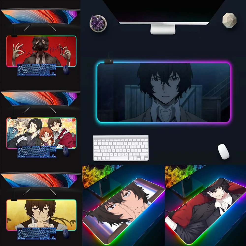 Bungo Stray Dogs dazai osamu RGB Pc Gamer Keyboard Mouse Pad Mousepad LED Glowing Mouse Mats Rubber Gaming Computer Mausepad