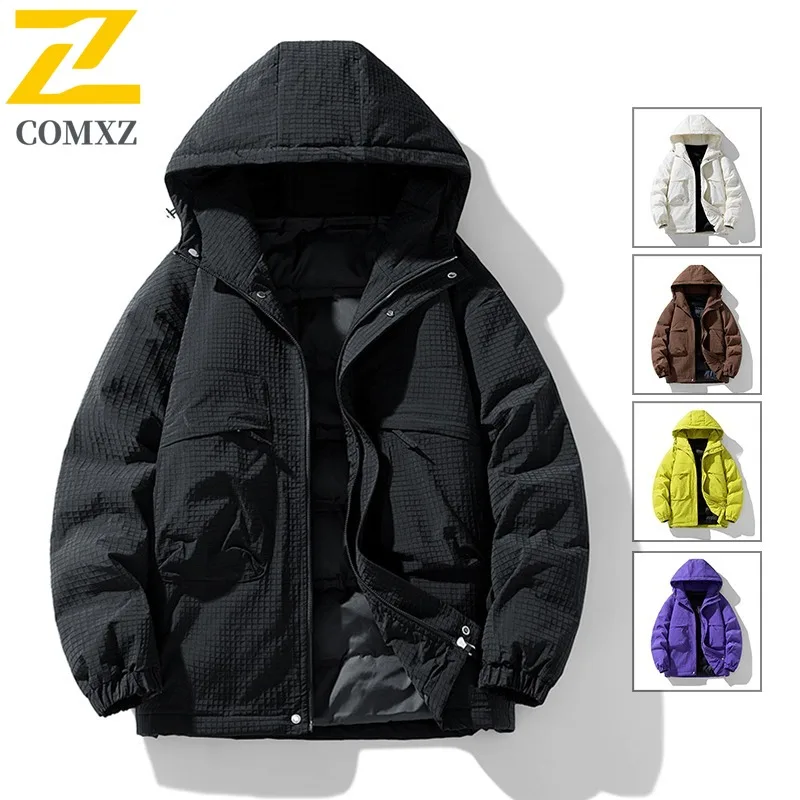 COMXZ عادية مقنعين الفاخرة الرجال وسادة مبطنة تخفيف العمل الباردة برهان سترة الأعمال الترفيه دافئ سميكة الشتاء ملابس جديدة