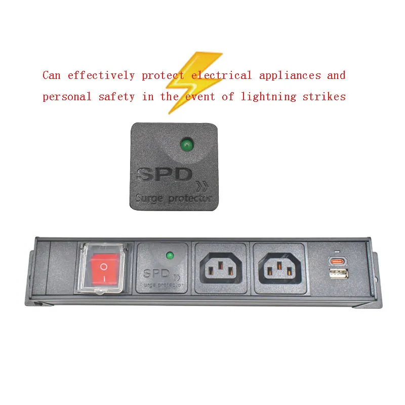 Aluminum alloy shell high-power C13 socket 1-8AC, with C14 port double break switch surge protection TPC charging