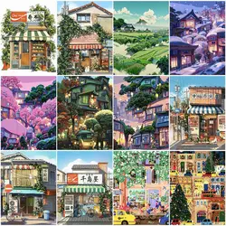 RUOPOTY Painting By Numbers Anime Cartoon House Markers By Numbers Handicraft Wall Accessories Paintings Wall Decor