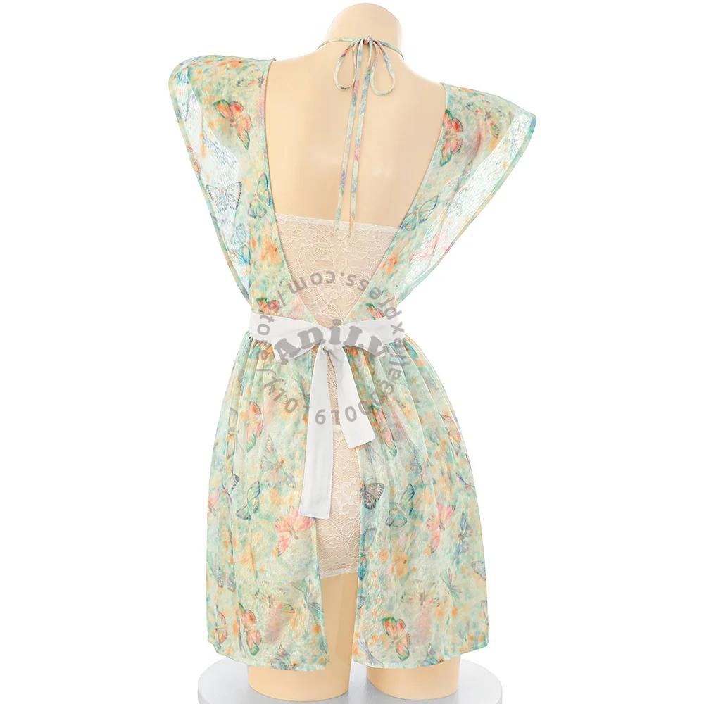 AniLV Anime Girl Butterfly Print Lace Chiffon Apron Uniform Summer Beach Party Dress Outfits Cosplay Costumes view 2