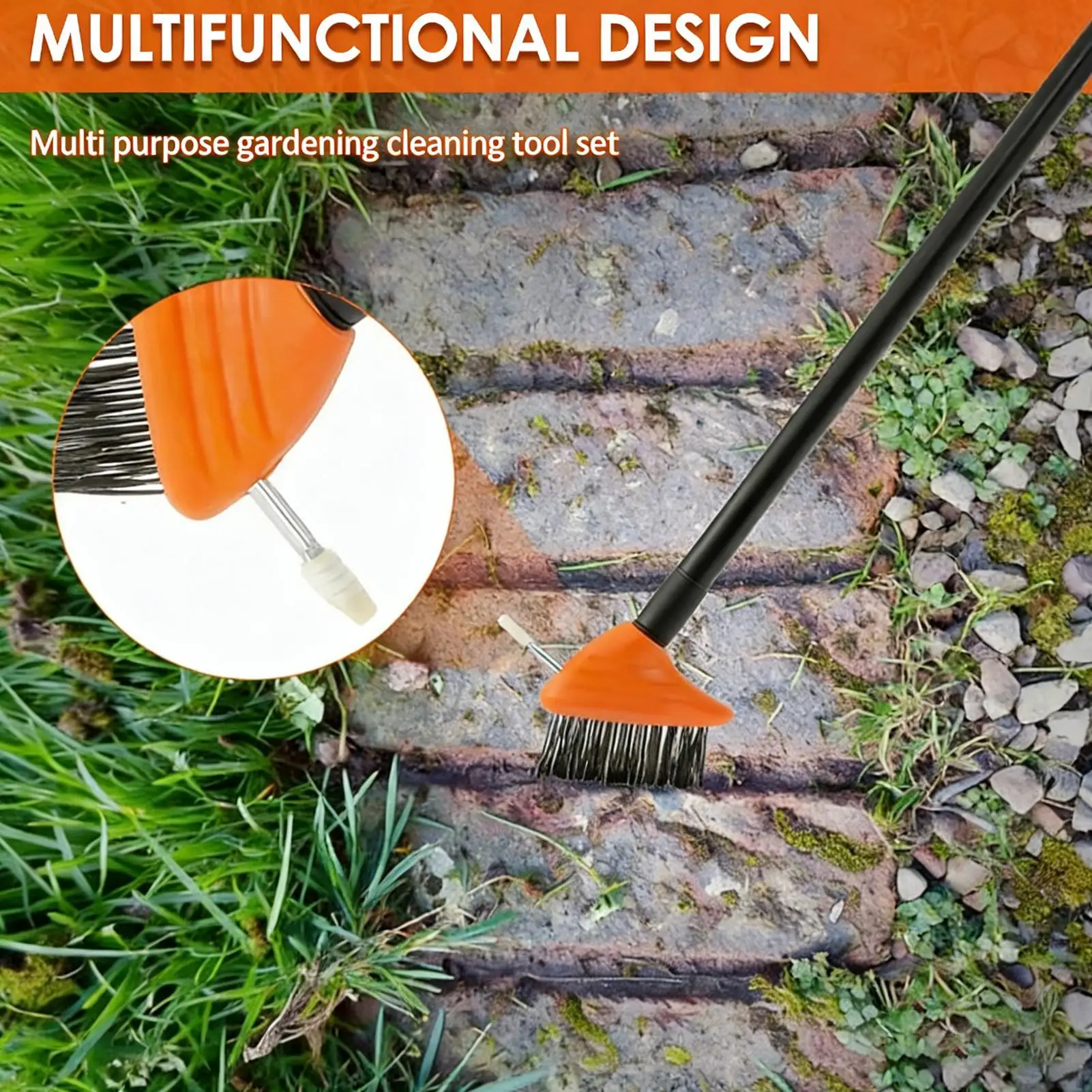 3 in 1 Gardening Cleaning Tool Kit Cracks Crevice Grass Remover Brush for Elderly Users Lawn Yard Garden Driveway