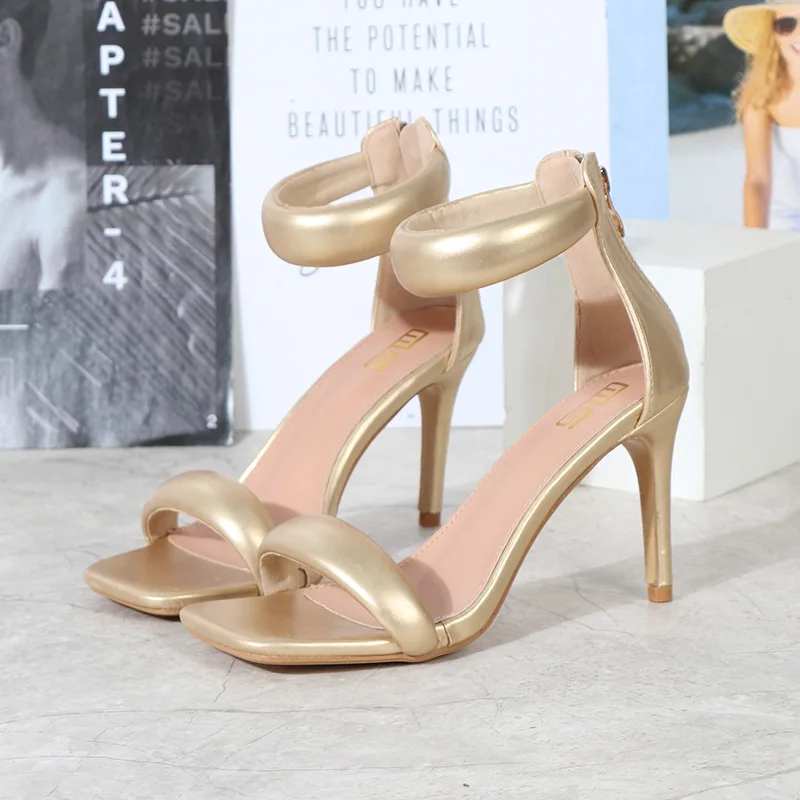 

2022 Women Newest Classic 9.5cm High Heels Fetish Soft Leather Sandals Female Gladiator Summer Cheap Shoes Lady Nude Sexy Pumps