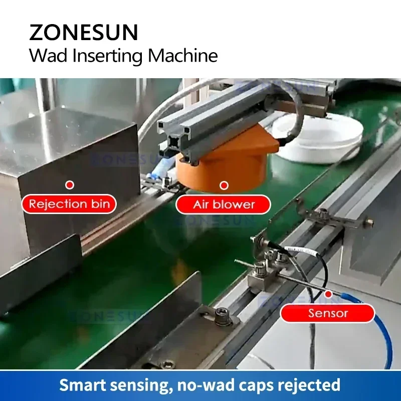 ZONESUN Automatische Induktions-Wad-Einsatzmaschine, Verpackung, Vibrations-Zuführung, Aluminiumfolien-Einsatz, Kunststoff-Flaschendeckel ZS-WIM02