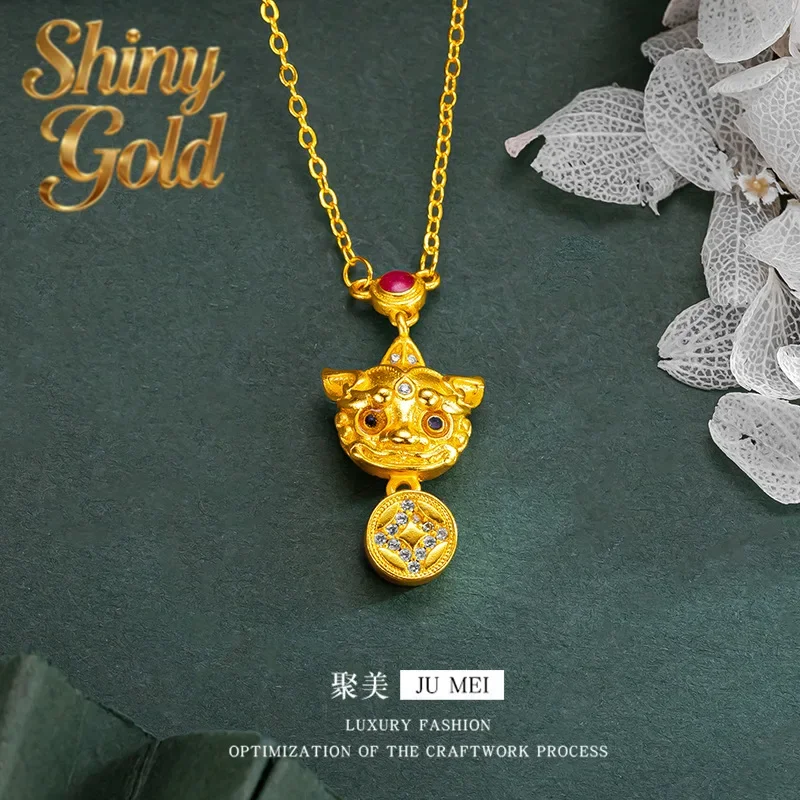 ShinyGoldLight luxury 24K real gold set diamond Zhaochai pixiu bracelet set chain au9999 pure gold senior sense hand decoration
