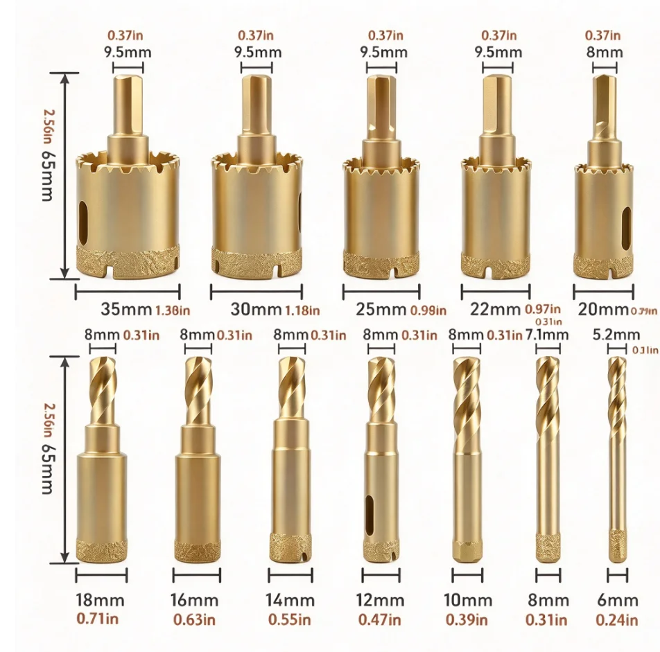 12Pcs Diamond Drill Bit Set 6-35mm Hole Saw Kit for Glass Marble Granite Ceramic Tile Wet Drilling Faucet Installation gallery 4