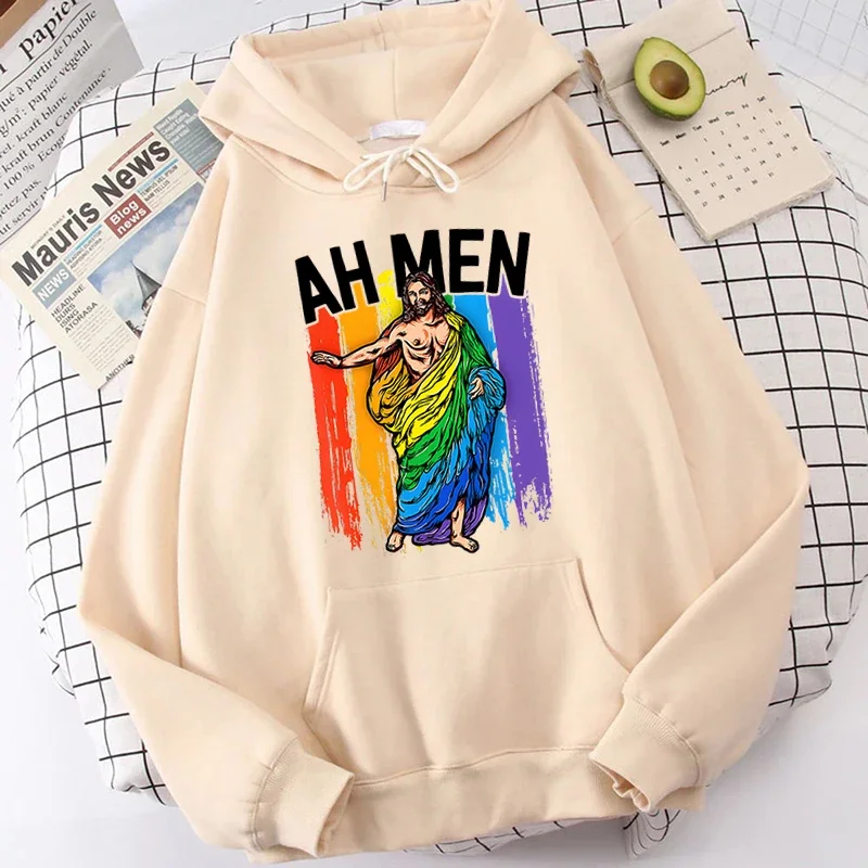 LGBT Clothes AH MEN Rainbow Jesus Gift for Pride Month Hoodies Gay Lesbian Teens Personality Sweatshirt Y2k Top Oversized Hoodie