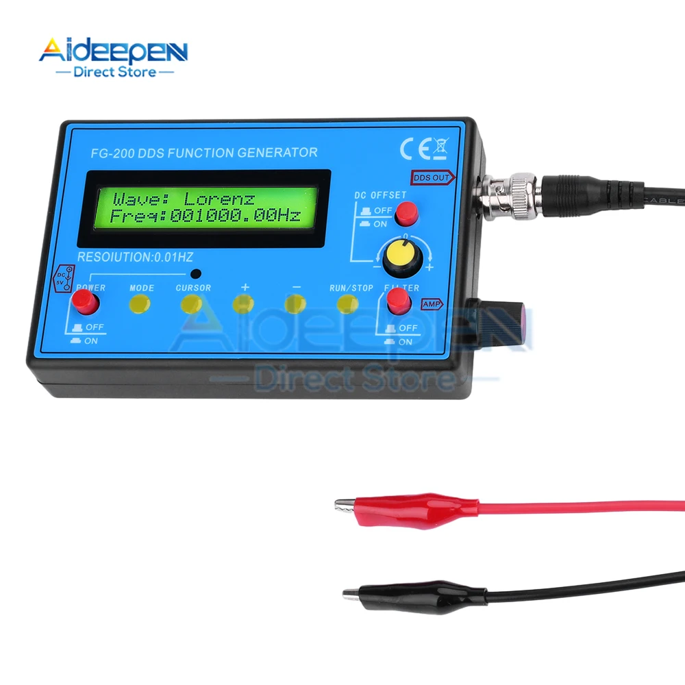 FG-200 Function Signal Generator Sine+Square+Triangle+Sawtooth Waveform Output 0.01Hz-500KHz Signal Generator Adjustable Module