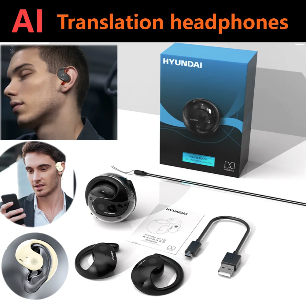 Language Translator Headphones Bluetooth-Compatible 5.4 Real Time Translation Earbuds Ear Hanging Headphone for Professionals