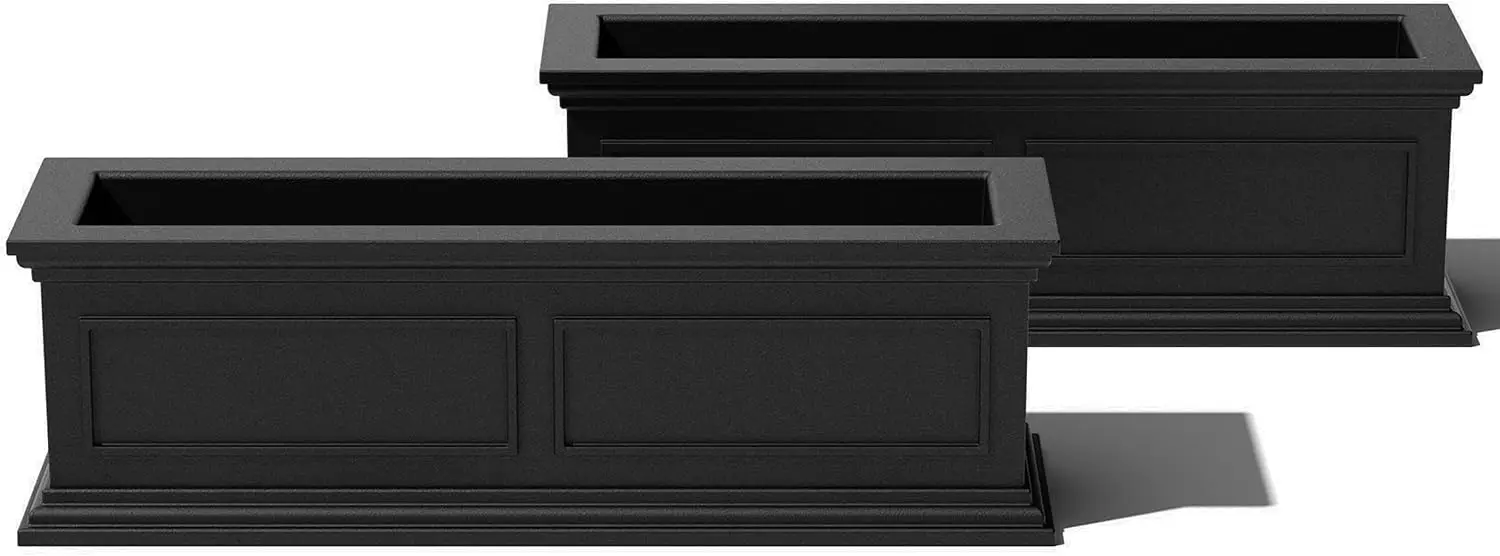 Rectangular Window Box Planter, Long Outdoor Plant Container for Flowers, Herbs and Greenery for Windowsill, Railing and Patio Display