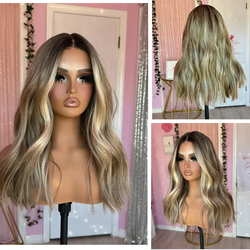 

Premium Synthetic Wig High Quality Shoulder Lace Front Wigs Mix with Human Hair Wigs Dirty Ash Blonde Honey Colored Jewish wigs
