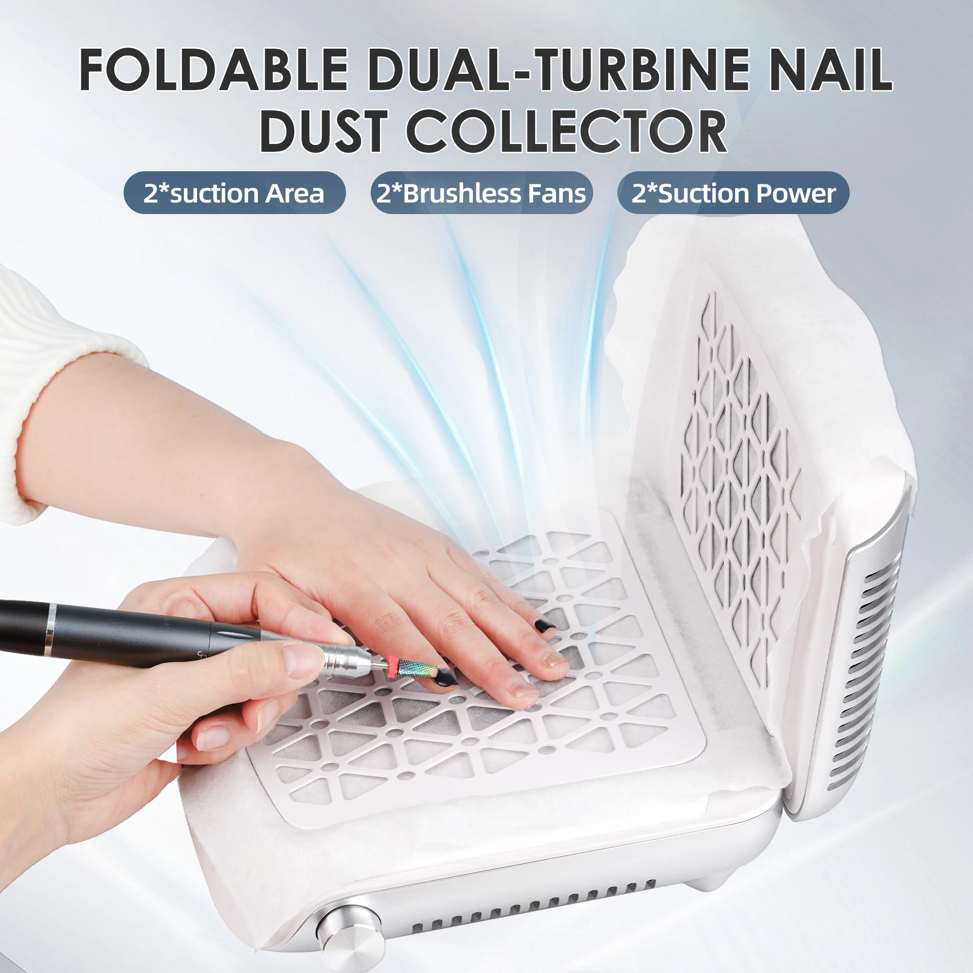 

2026 Strong-Suction Foldable Dual-Turbo Fan Nail Dust Collector With Two Turbo Fans Professional 4000rpm Nail Vacuum Cleaner