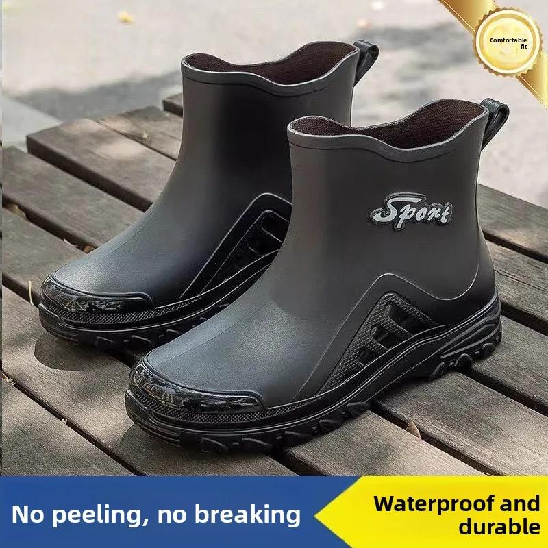 

Men's Fashionable Waterproof Non-slip Wear-resistant Fleece-lined Rain Boots Fishing Kitchen Special Labor Protection Shoes