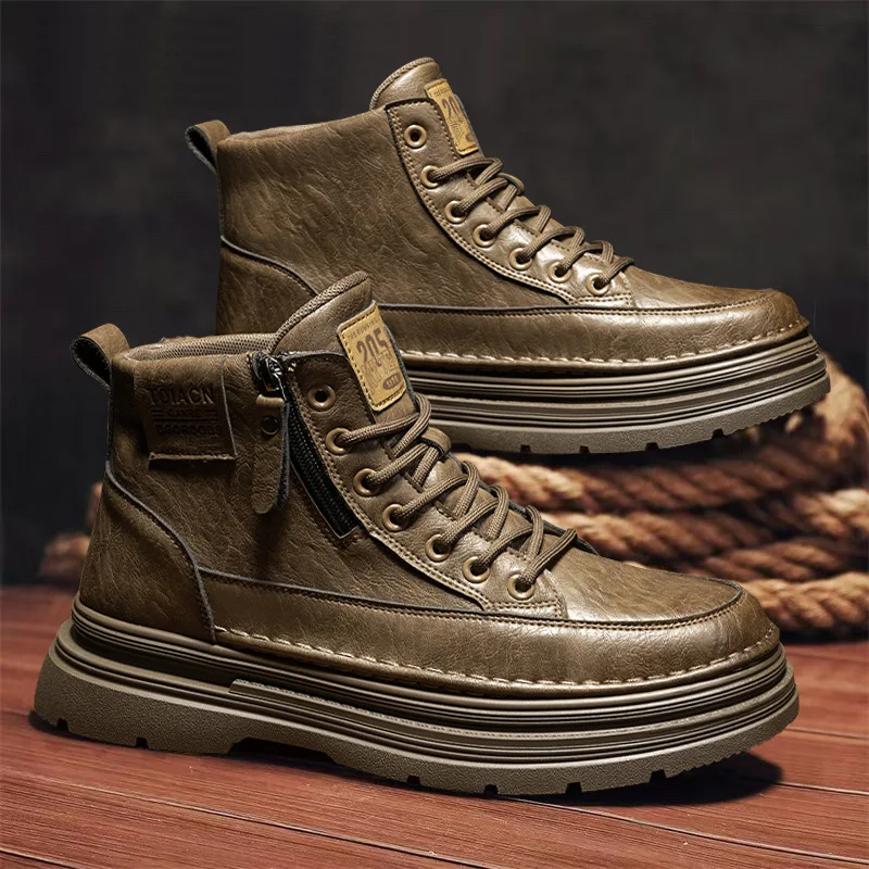 Men's high top boots new casual fashion comfort casual boots wear-resistant height increasing versatile high top workwear boots