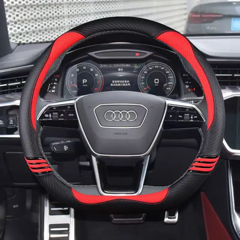 

Carbon Fiber Leather Sport Car Steering Wheel Cover 38cm 15" Non-slip For Audi A1 8X A2 A3 A4 A5 A6 Avant Auto Accessories