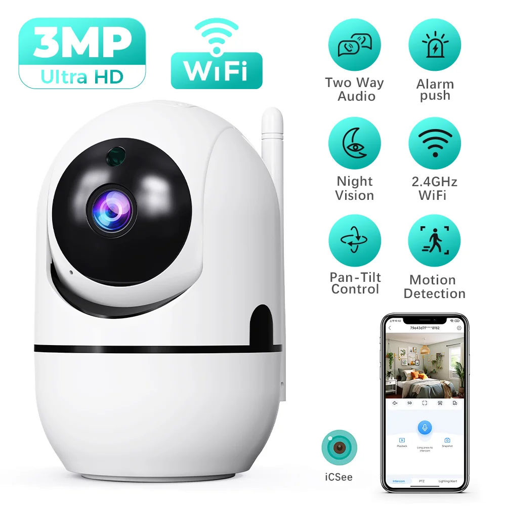 كاميرا واي فاي ذكية 3MP كاميرا IP لاسلكية داخلية AI كشف الإنسان تتبع تلقائي للرؤية الليلية أمن الوطن مراقبة الطفل/الحيوانات الأليفة