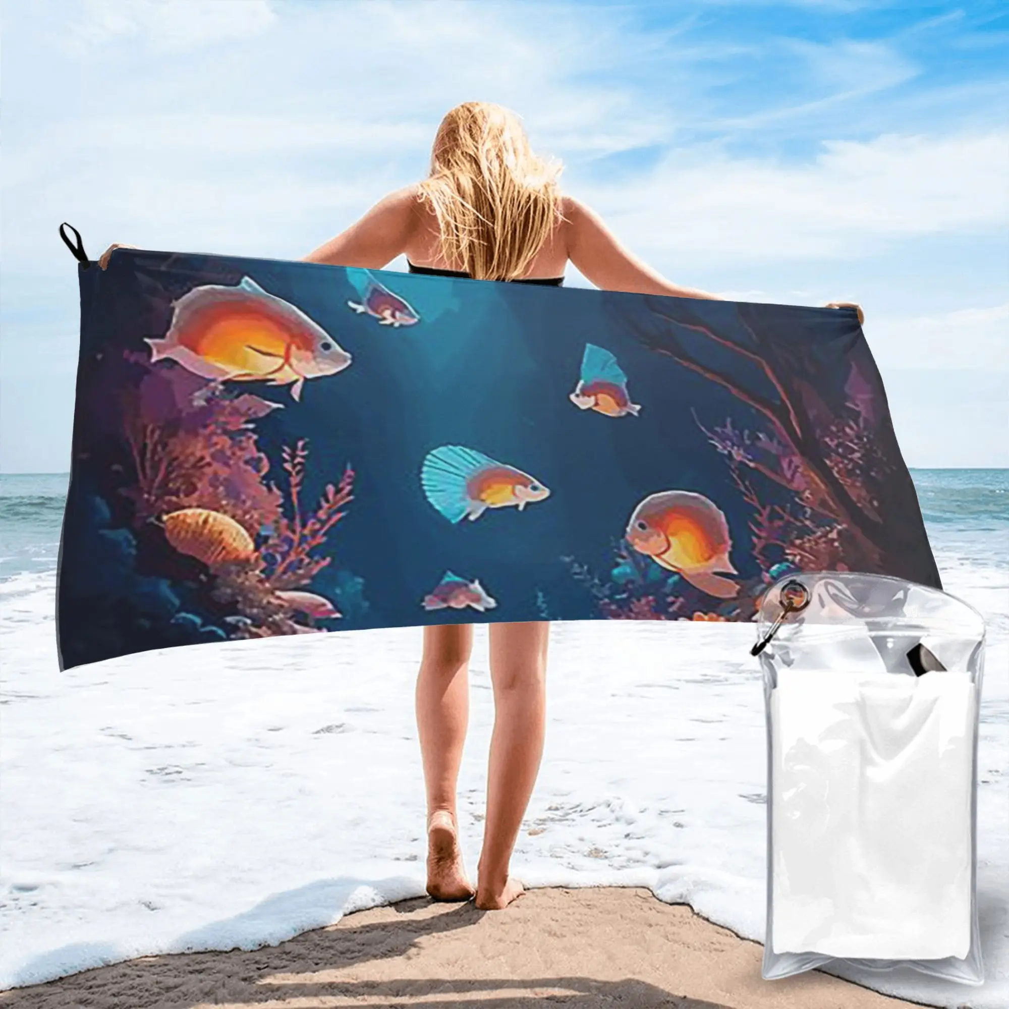 underwater world Tropical Fish Beach Towel Soft Microfiber Quick Dry Absorbent Quick Towels For Pool